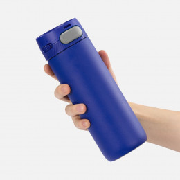 Термостакан X1 с цветной кнопкой, синий с серым