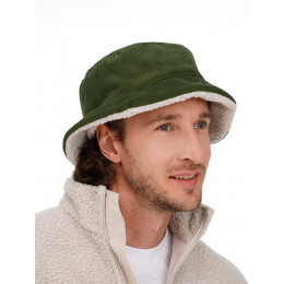 Панама Bucket двусторонняя утепленная, хаки с бежевым